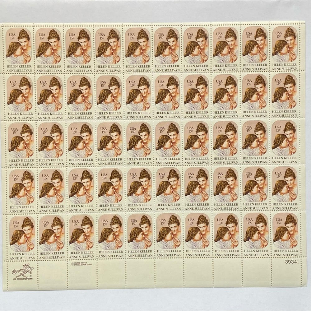 Helen Keller Stamps 15 CENT Full Sheet Pane MNH US Scott 1824 Unhinged MNH